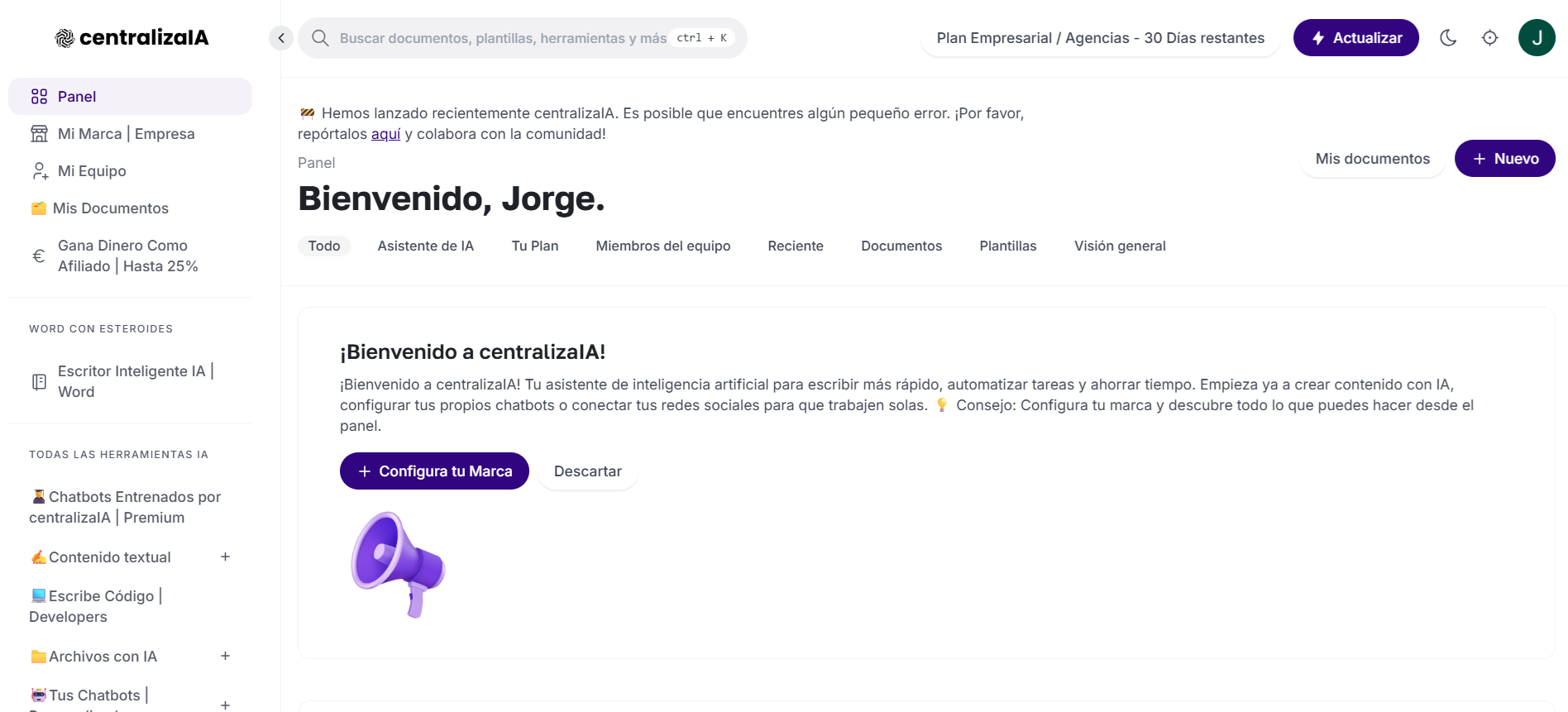 MagicAI Dashboard Mockup